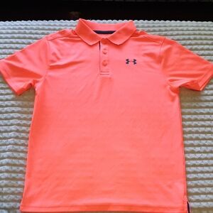 Under Armour Heat Gear Bright Coral Orange Polo Shirt, YLG